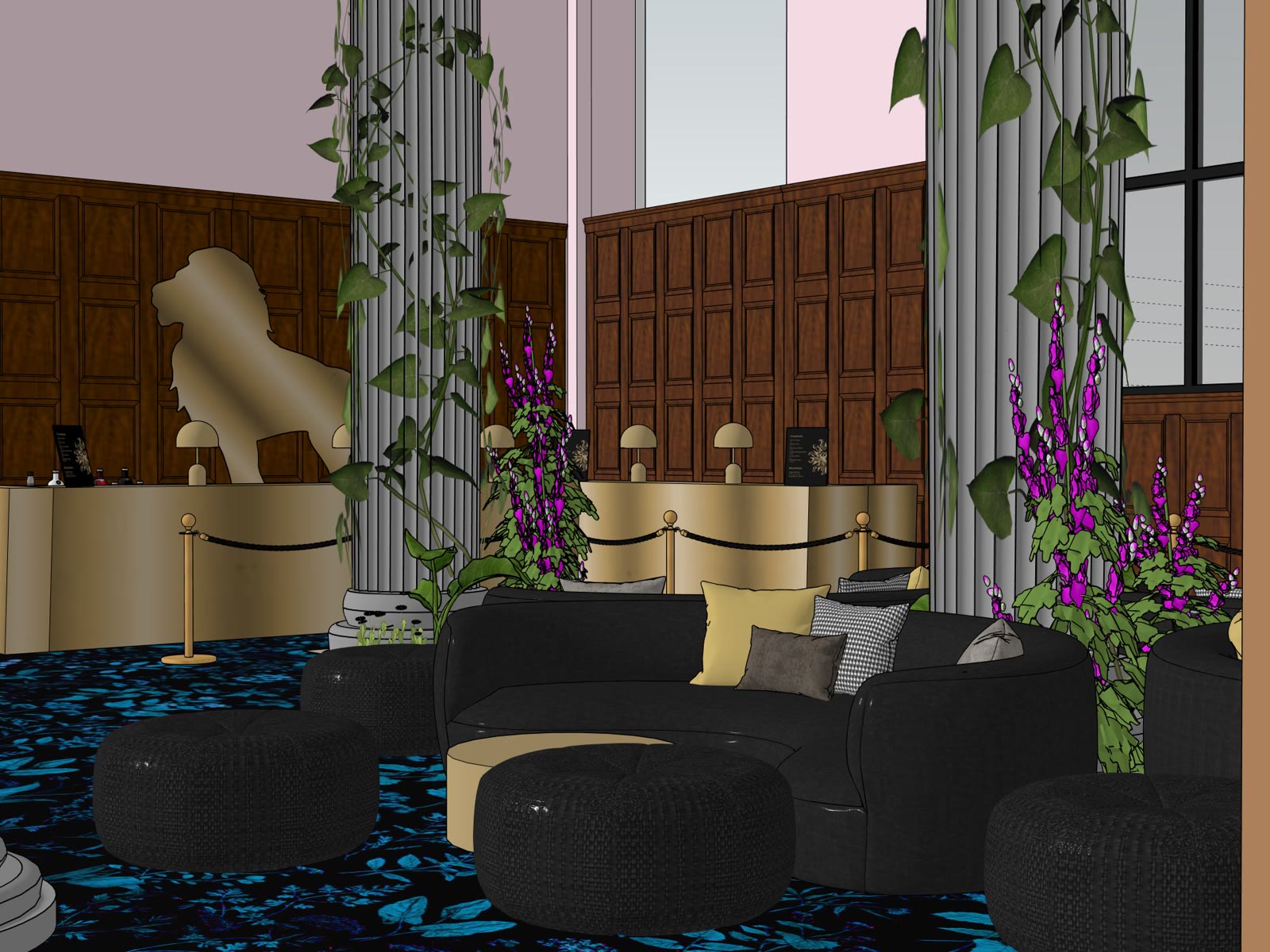 3D-skiss av loungen